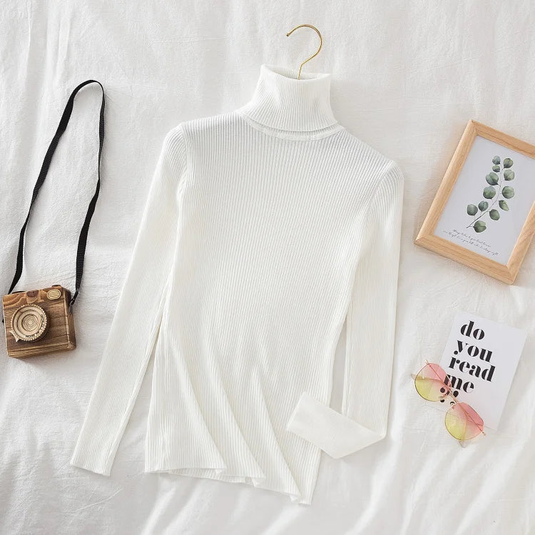Women's Turtleneck Sweater Knitted Soft Pullovers cashmere Jumpers Basic Solid Soft Sweaters Women Autumn Winter Casual Top