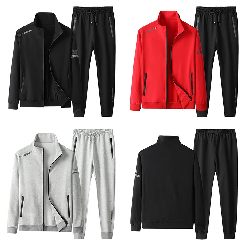 Spring Autumn Men Casual Sports Joggers 2 Pieces Tracksuit Sets Men's Sportswear Prints Suits Sweatpants Jacket Male Big Size