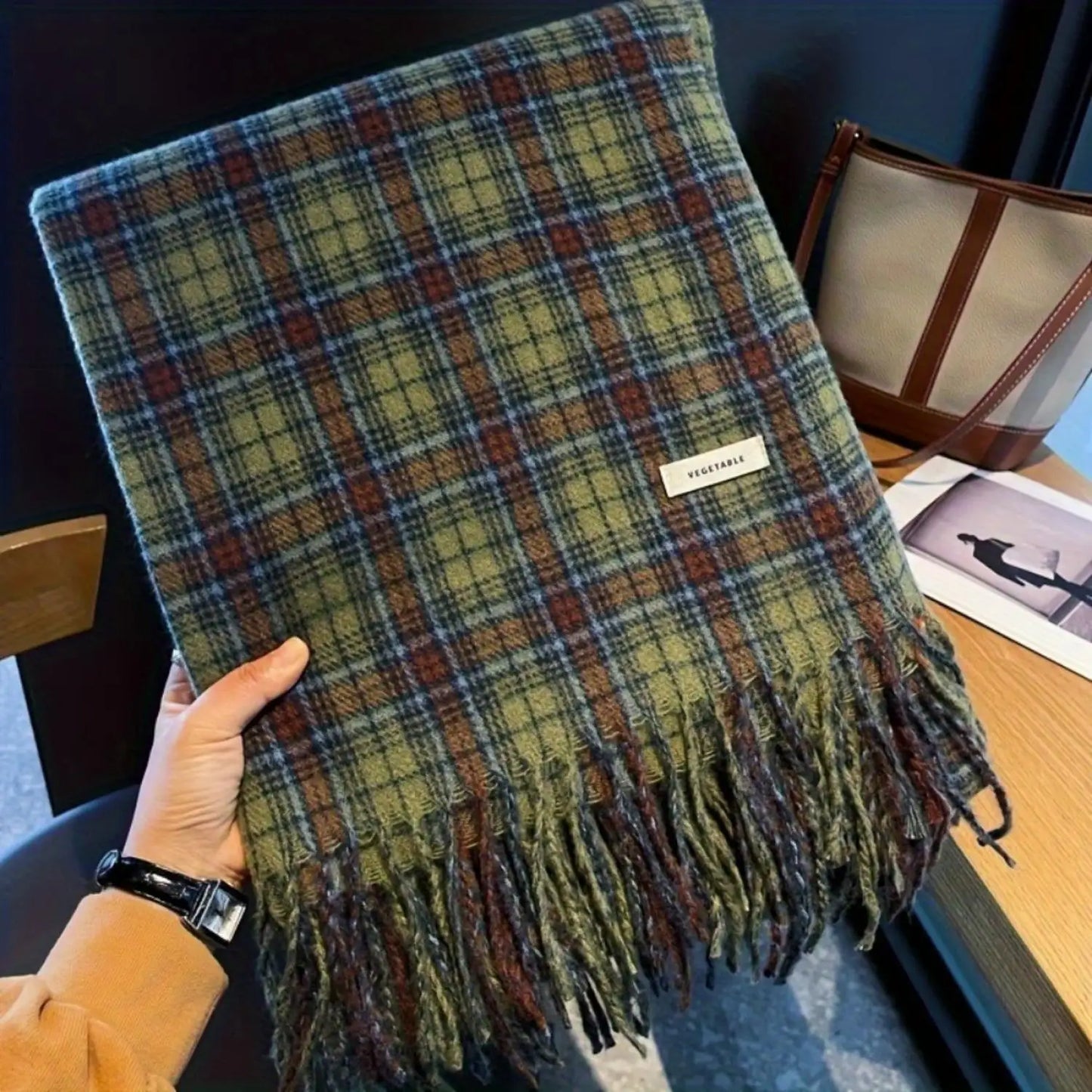 Vintage Plaid Scarf - Luxurious Imitation Cashmere, Ultra-Soft, Warm and Cozy, Inelastic, Coldproof - Elegant Tassel Trim