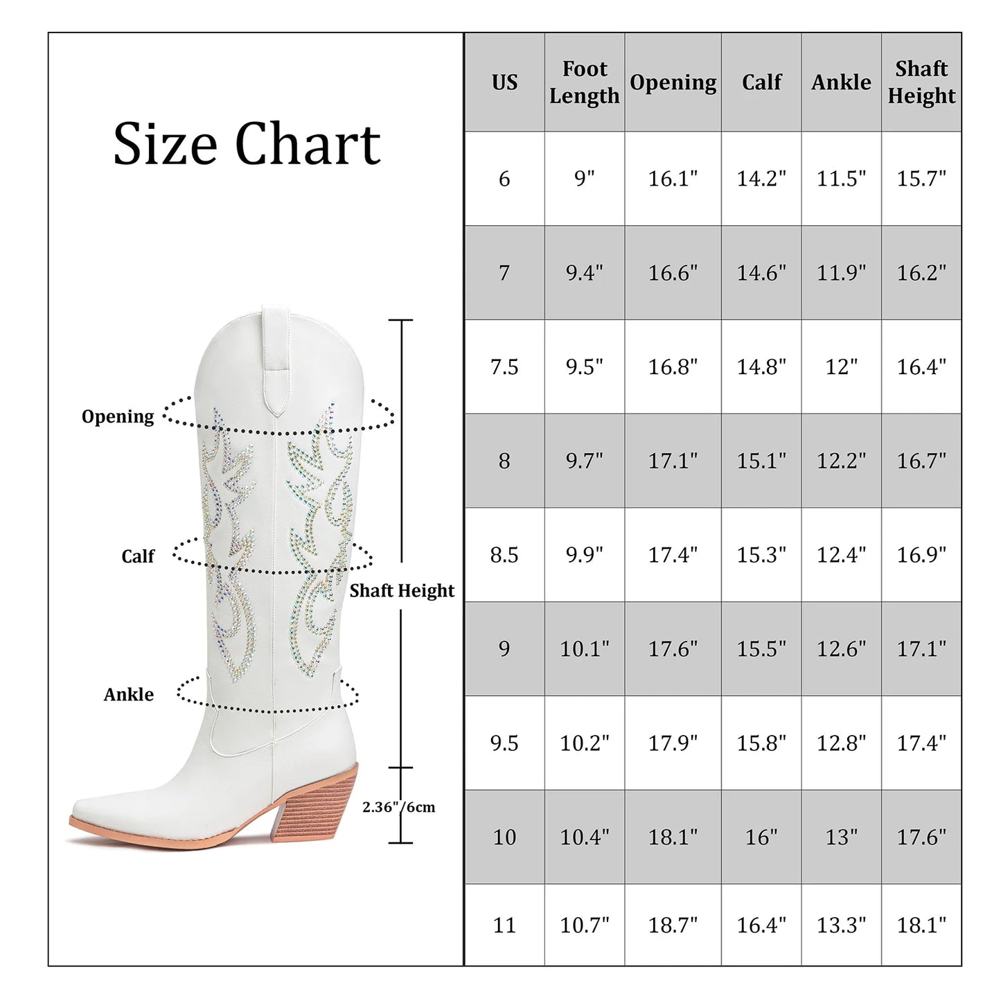 Rhinestone Cowboy Boots  Wide Calf Knee High Cowgirl Boots with Side Zipper and Sparkly Glitter Embroidery