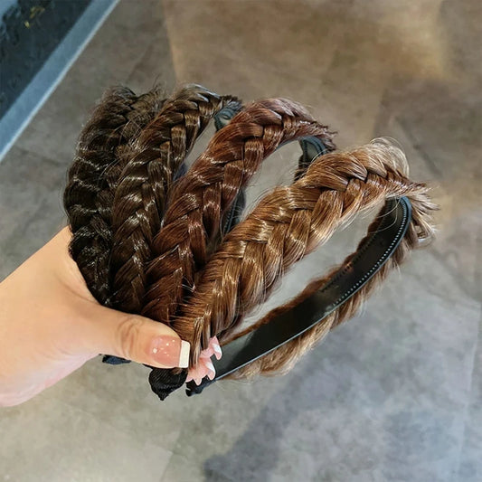 Wig Twist Headbands For Women Wide Fishbone Braids Hairbands Handmade Retro Head Hoop Hair Styling Headwear Accessories