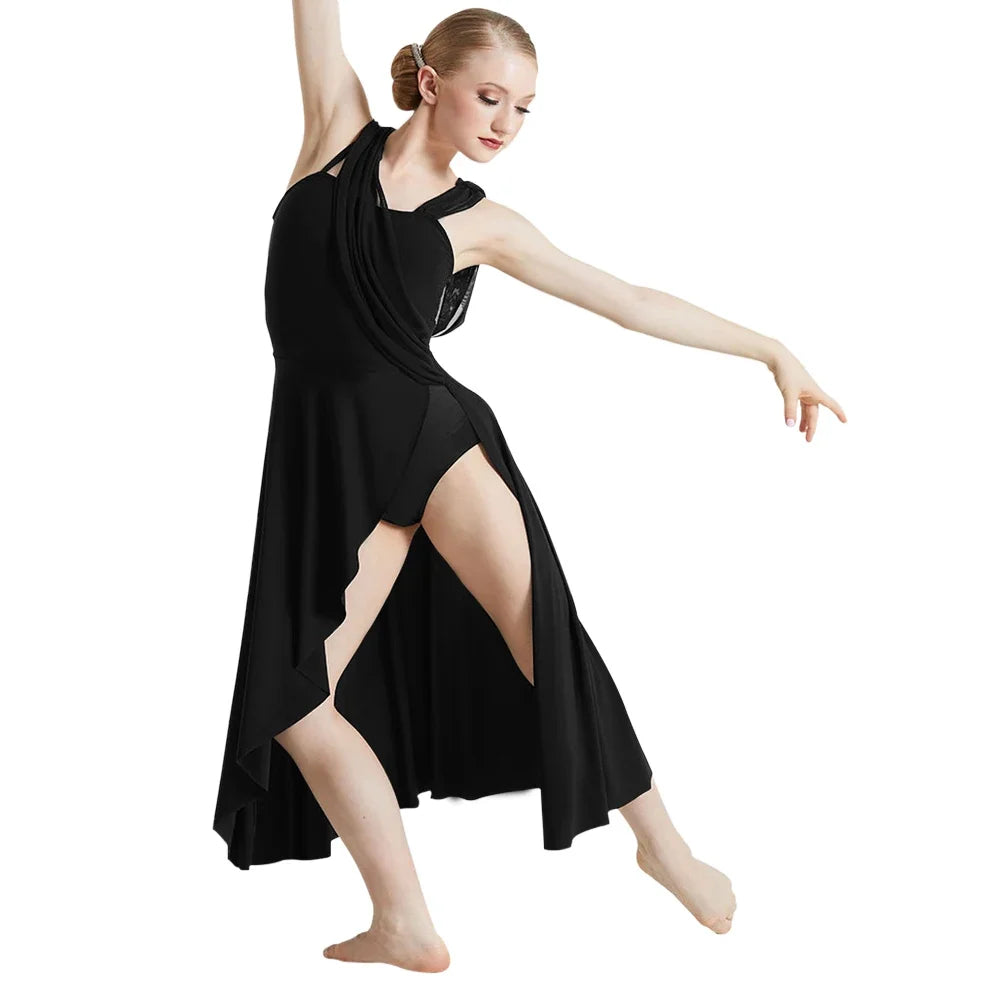 Ballroom Dance Woman’s Dresses Asymmetrical Design Long Modern Lyrical Dance Skirt Ballerina Stage Performance