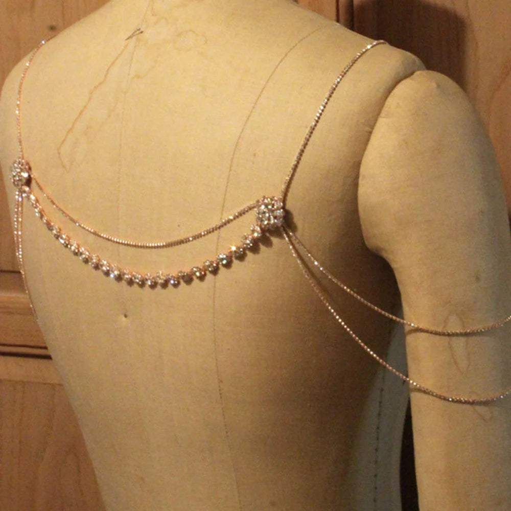 Rhinestone Flower  Shoulder Chain Necklace  Accessories Multilayer Body Jewelry Dress Lingerie