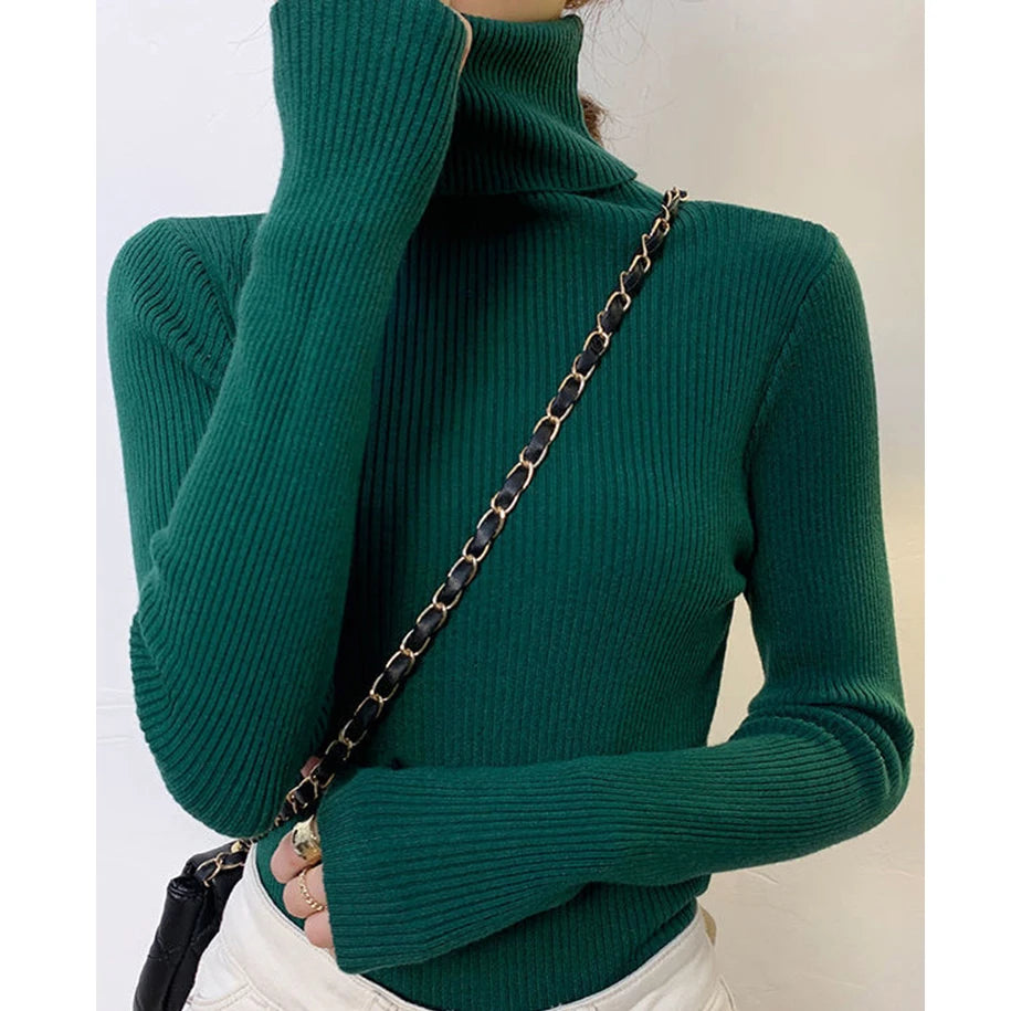 Women's Fall Turtleneck Sweater Knitted Soft Pullovers Cashmere Jumpers Basic Soft Sweaters For Women