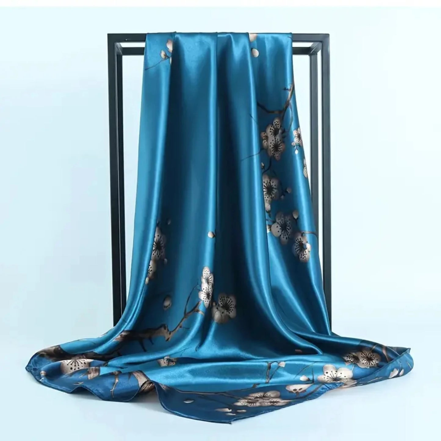 Fashion Flower Print Square Scarf - Women's Winter Warm Imitation Silk Scarf