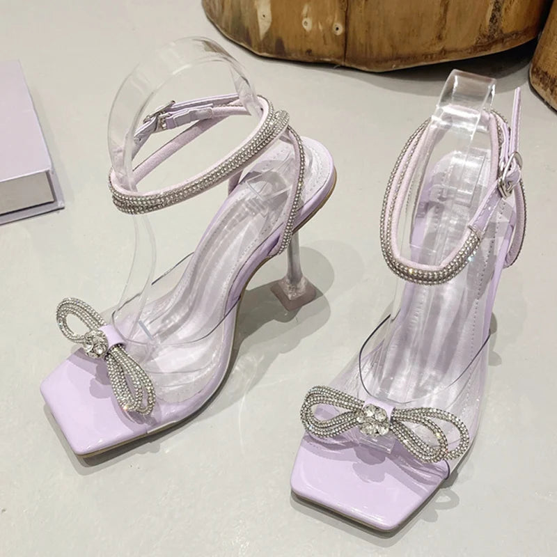 Sandals for Women Fashion Crystal Diamond Bow High Heel Transparent Shoes for Women High Heels