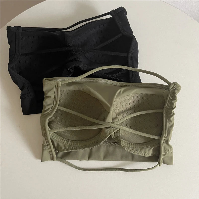 Seamless Tube Top Ice Silk Sexy Wrap Chest For Women Push Up Bras Strapless Underwear Solid Color Bralette Lingerie