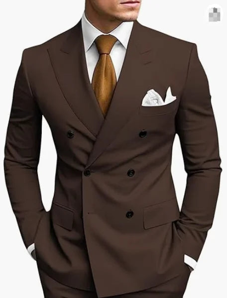 High Quality Men's Suits Double Breasted Bespoke Double Breasted Peaked Lapel Formal Blazer Slim Fit 2 Piece Jacket Pants