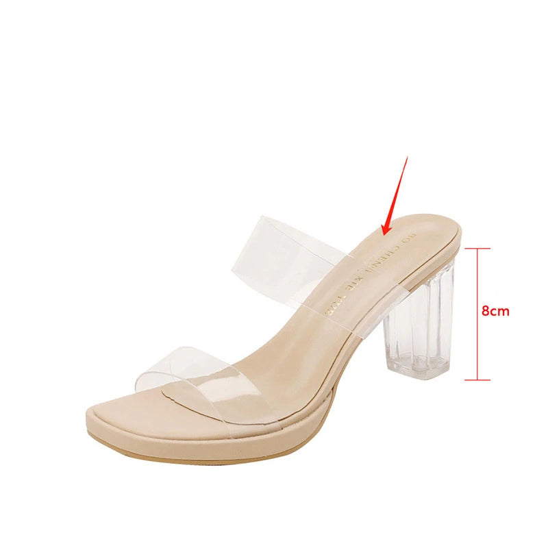 Summer Sexy Shoes Sheepskin Transparent High Heels Sandals for Outdoor Crystal Thick Heels