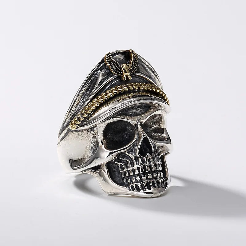 Retro Colored Navy Officer Skull Ring For Men Gothic Rock Open Ring Biker Accessories Handmade Jewelry Unisex Gift