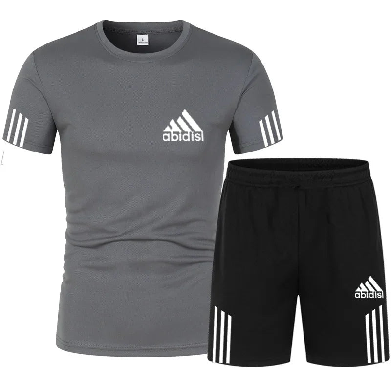 Summer Luxury Set Men's Short Sleeve Suit Fitness Fashion Casual Shorts Tracksuit Clothes for Mens T-shirt + Shorts 2-piece Set