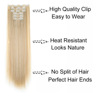 Synthetic 24Inch 16 Clips in Hair Extensions Long Straight Hairstyle Hairpieces Heat Resistant False Hair Daily Use