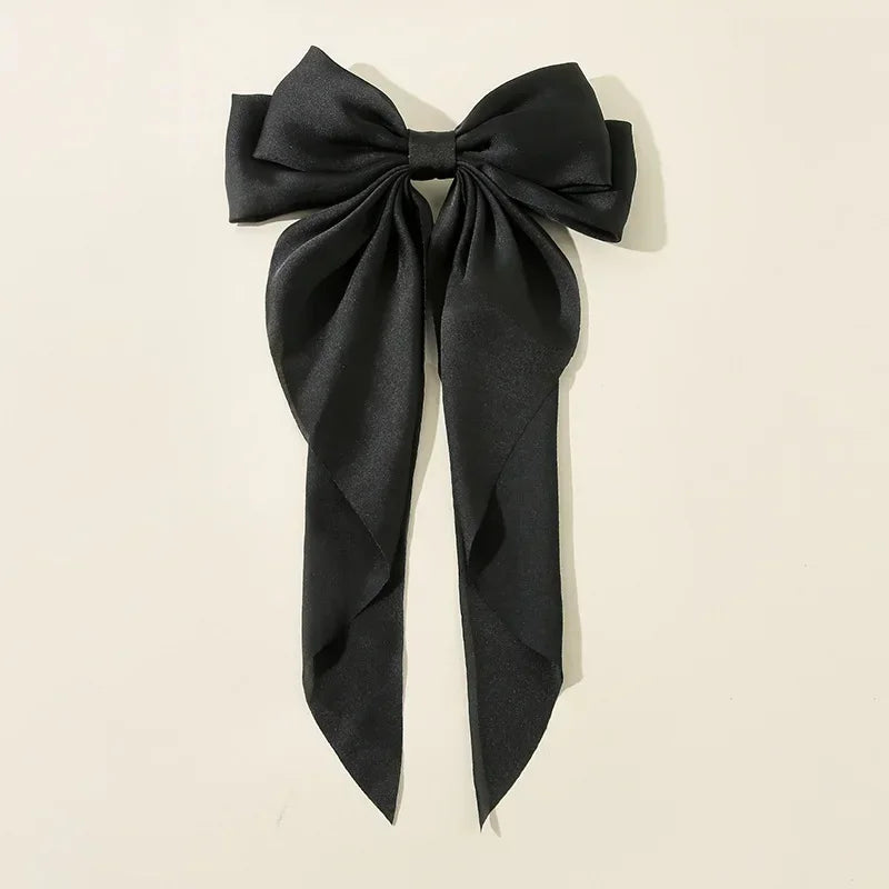 Hair Clips for Women  Big Bowknot Solid Satin Long Ribbon Bows Spring Clamp Barrette