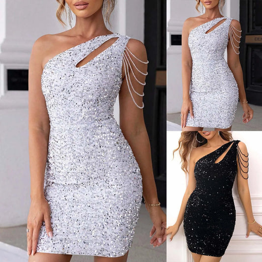 Sequins Tassel Dress Women Sexy Backless Sleeveless Female Cocktail Prom Dresses Fashion Party Club Dresses