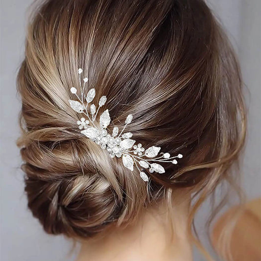 Crystal Pearl Hair Comb Clip Pin Alloy Leaf Hair Comb Handmade Headband For Women Bride Wedding Hair Accessories Jewelry