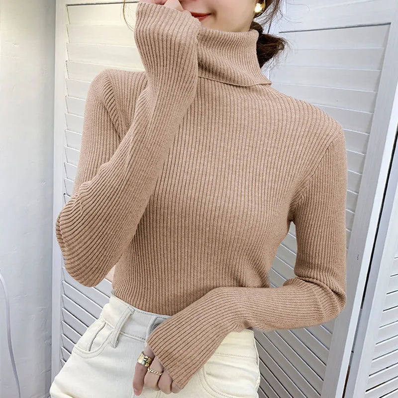 Women's Fall Turtleneck Sweater Knitted Soft Pullovers Cashmere Jumpers Basic Soft Sweaters For Women