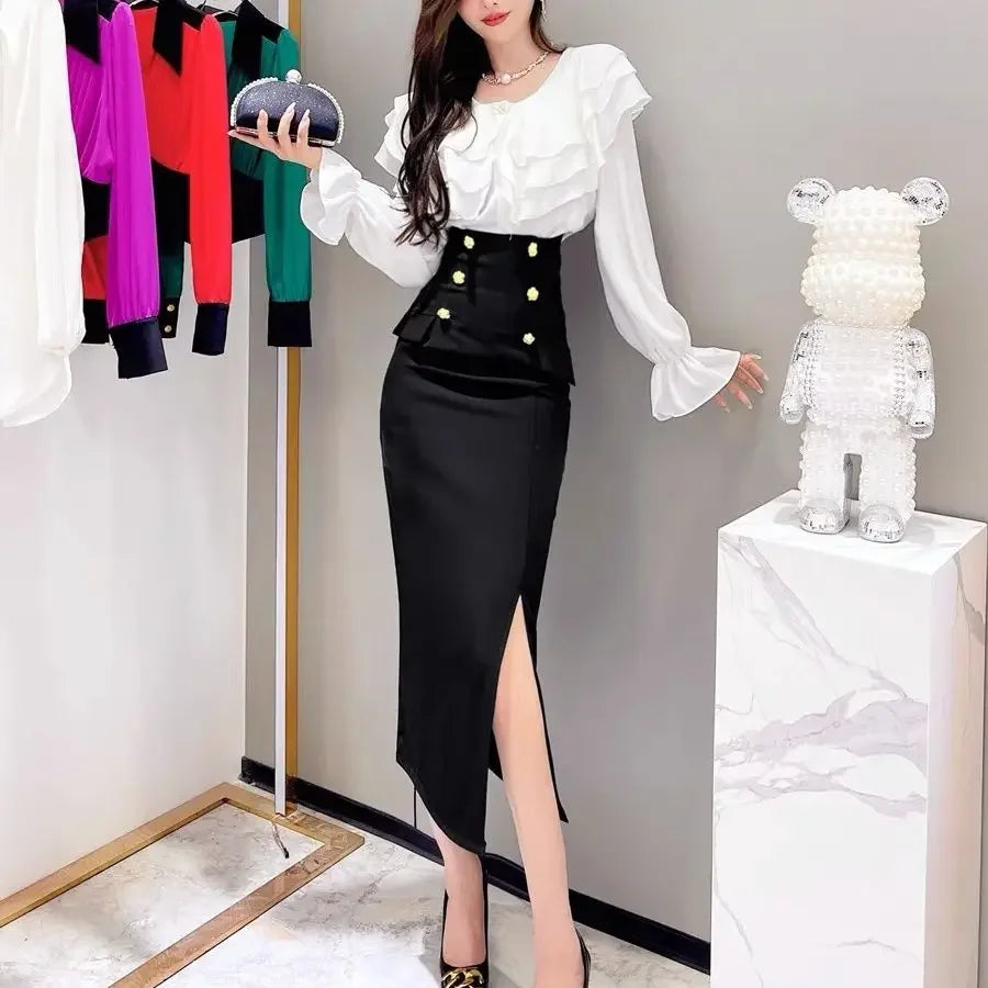 Satin  Trumpet  High Waist  Long Skirt