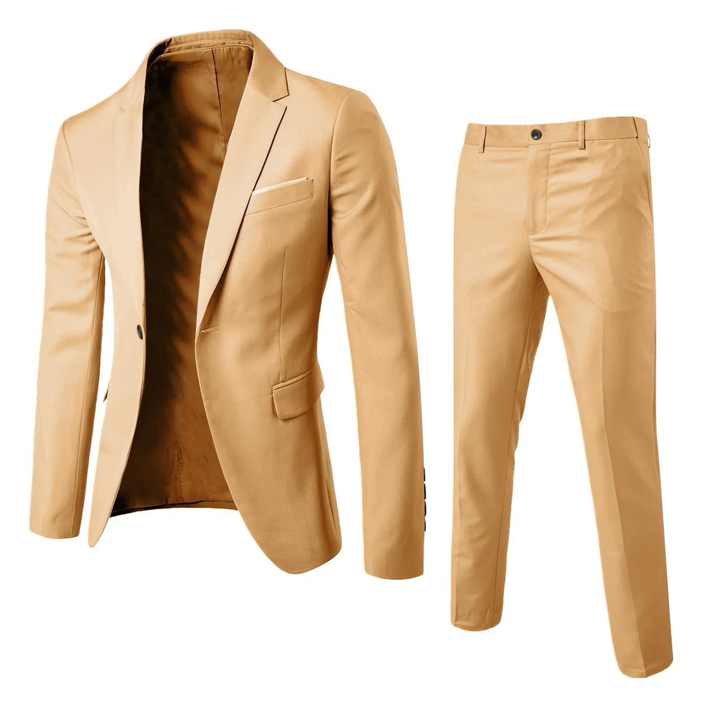 Fashion Slim Waist 2 Pieces Set Suits For Men Slim Suit Jacket Pant Suit Men Single Breasted Blazer Suit