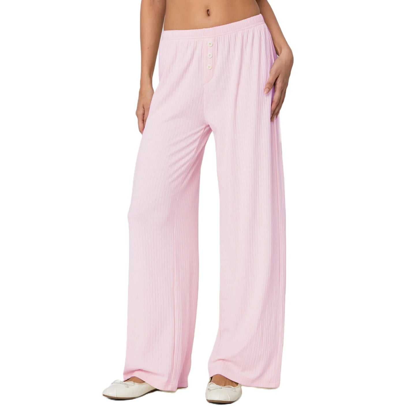 Women s Solid Color Elastic Waist Loose Lounge Pants Long Trousers for Casual Streetwear Fashionistas