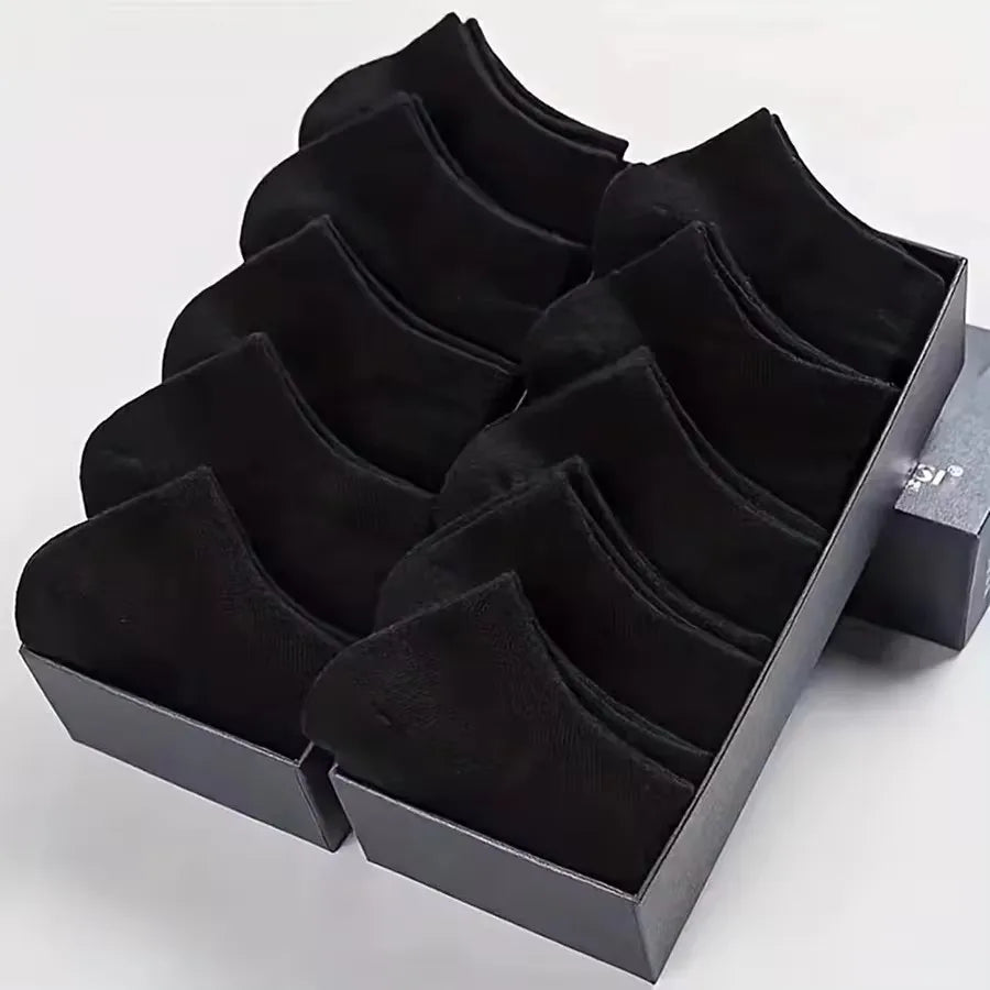 10 pairs/Men's Socks Spring/Summer Thin, Breathable, Soft Polyester Cotton Socks Black Casual Business Ankle Socks Boat Socks