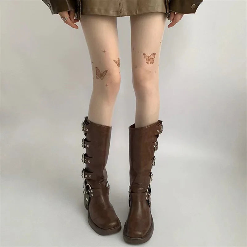 Floral Lace High Waist Tights Sheer Pantyhose  Stockings with Bow Detail and Back Seam