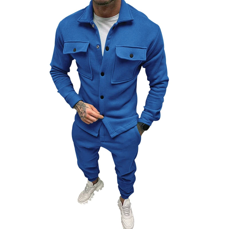 Men's casual  jacket and pants suit for fall/winter outdoor vacation American style men's fashion suede 2 piece set