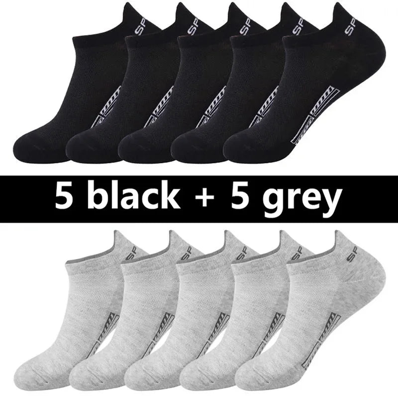 20pcs=10 Pairs Summer Autumn Men Cotton Socks Sport Breathable Ankle Socks Quality Mesh Casual Athletic Thin Cut Short
