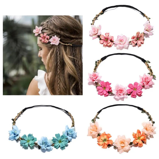 Flower Crown Hairband Rope Floral Headband Garland  Wreath Elastic Hair Accessories  Headpiece