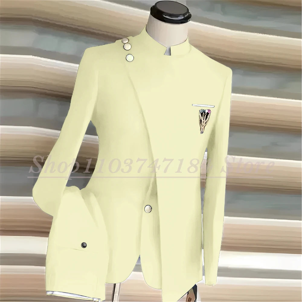 Men's Suits Single Breasted Stand Lapel Blazer  Formal Occasion Party 2 Piece Jacket Pants
