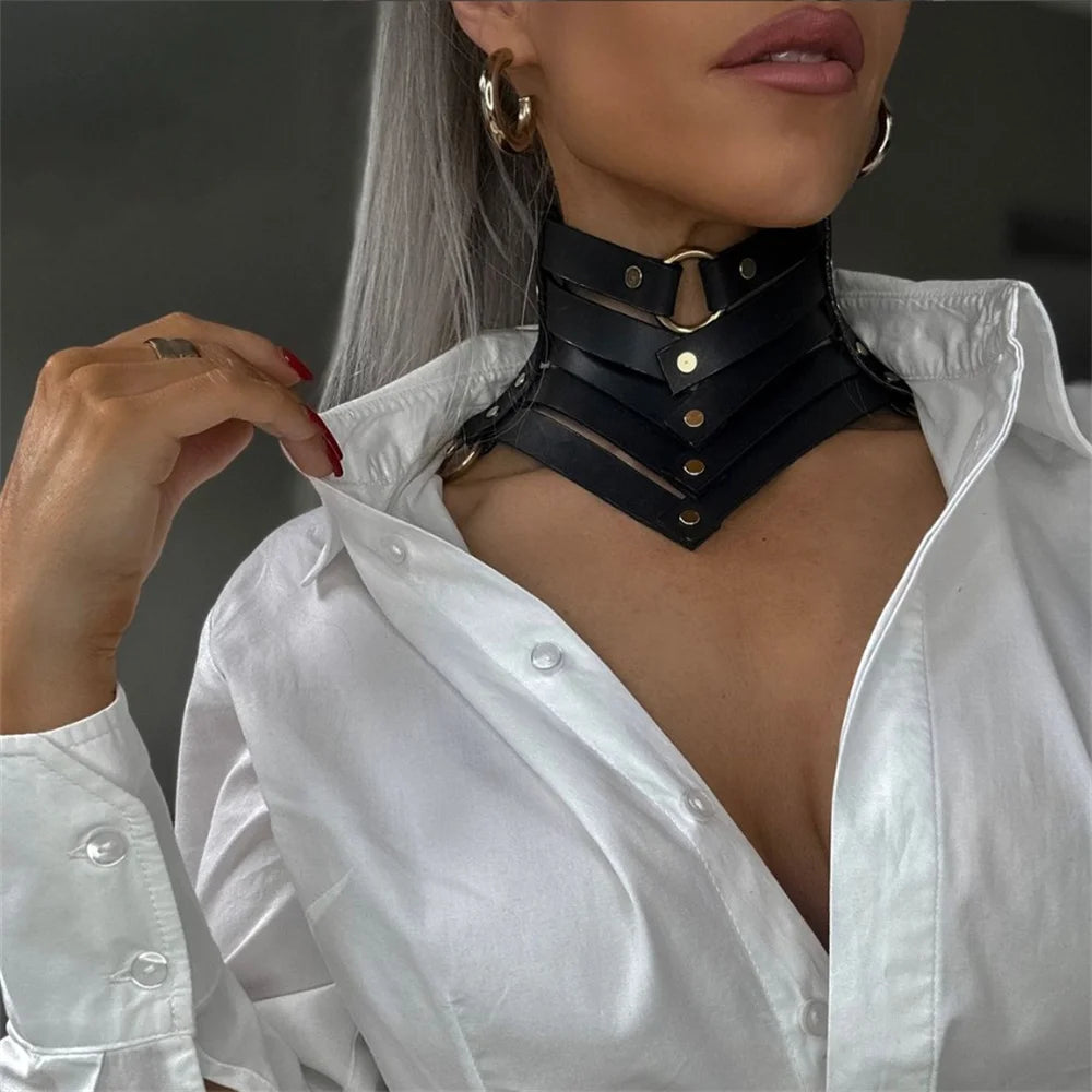 Black Sexy Trendy Rock Gothic Collar Necklaces Jewelry Gothic Leather Belt Rivets Punk Choker Necklace for Women