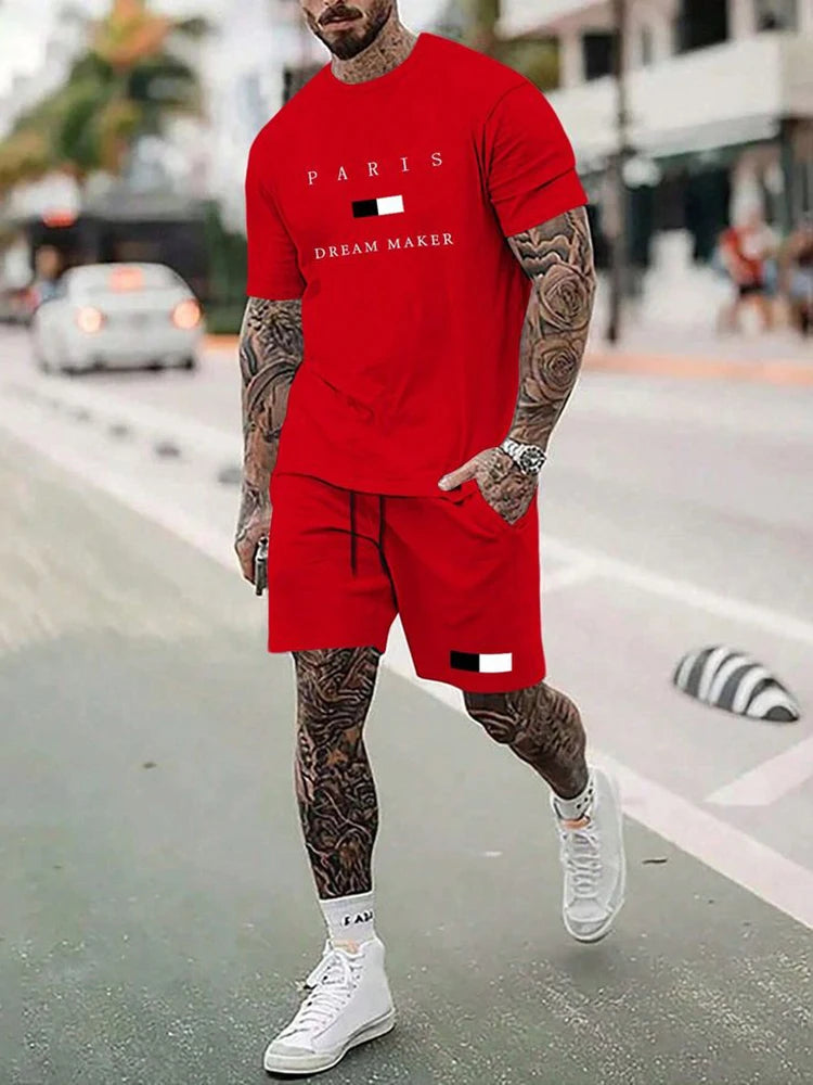 Summer 3D print men's round neck short-sleeved T-shirt shorts suit 2-piece high-quality casual street cool sports suit