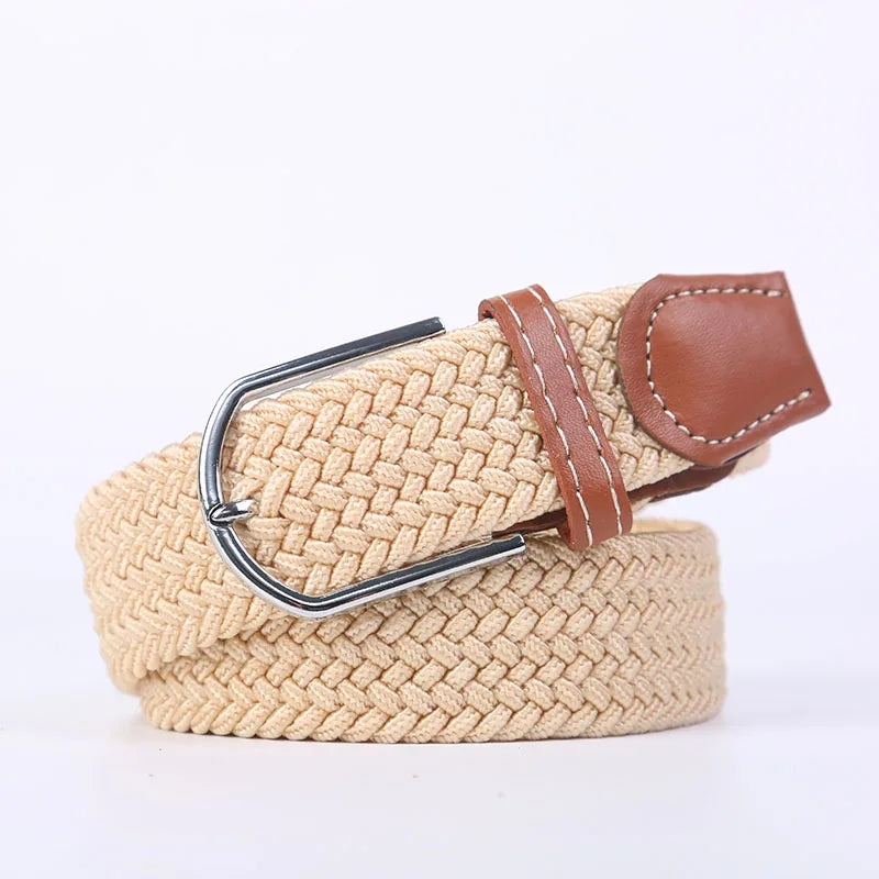 Casual Knitted Pin Buckle Belt Woven Canvas Elastic Expandable Braided Stretch Belts Women Jeans