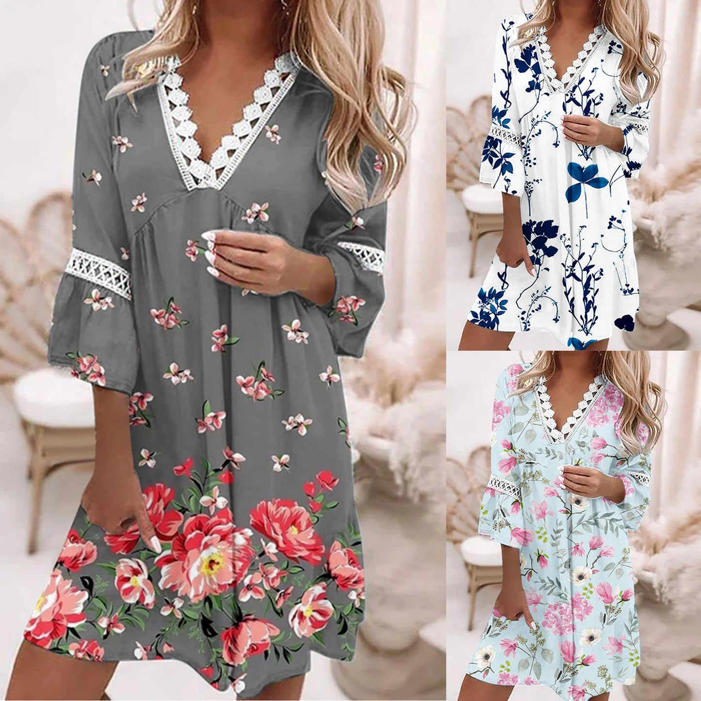Bohemian Style Dress Soft Comfortable Deep V Dress
