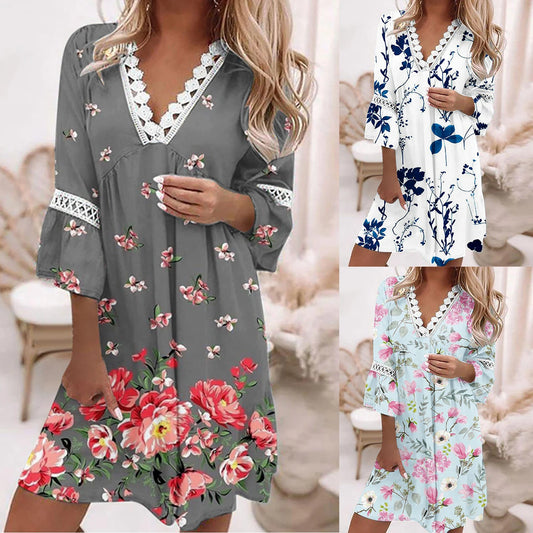 Bohemian Style Dress Soft Comfortable Deep V Dress