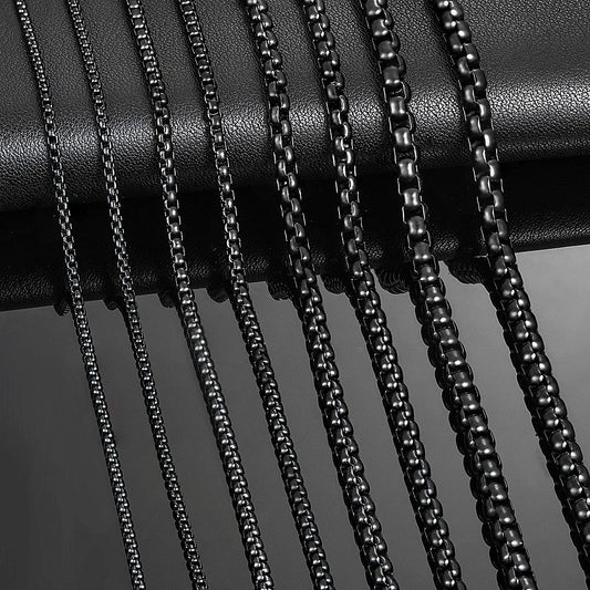 HIYEE 1 Piece 2mm/3mm/4mm/5mm Black Color Box Link Chain Classic Curb Necklace Stainless Steel Jewelry for Men Women