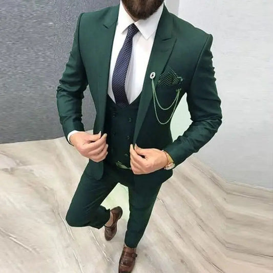 Solid Men Suits 3 Piece Formal Male Suits Fashion Clothing Set Jacket with Pants and Vest