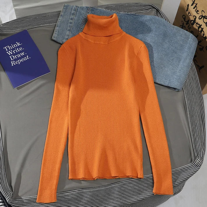 Women's Fall Turtleneck Sweater Knitted Soft Pullovers Cashmere Jumpers Basic Soft Sweaters For Women