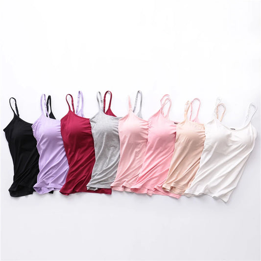 Sexy Women Tops Solid Padded Bra Spaghetti Camisole Top Women Vest Women Camisole with Built in Bra Cami Top Vest Tank Top