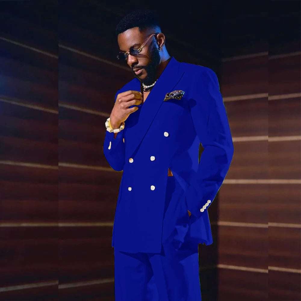 Fashion Men's Suits Special Style Double Breasted Peaked Lapel Luxury Blazer 2 Piece Jacket Pants Chic Blazer Customized