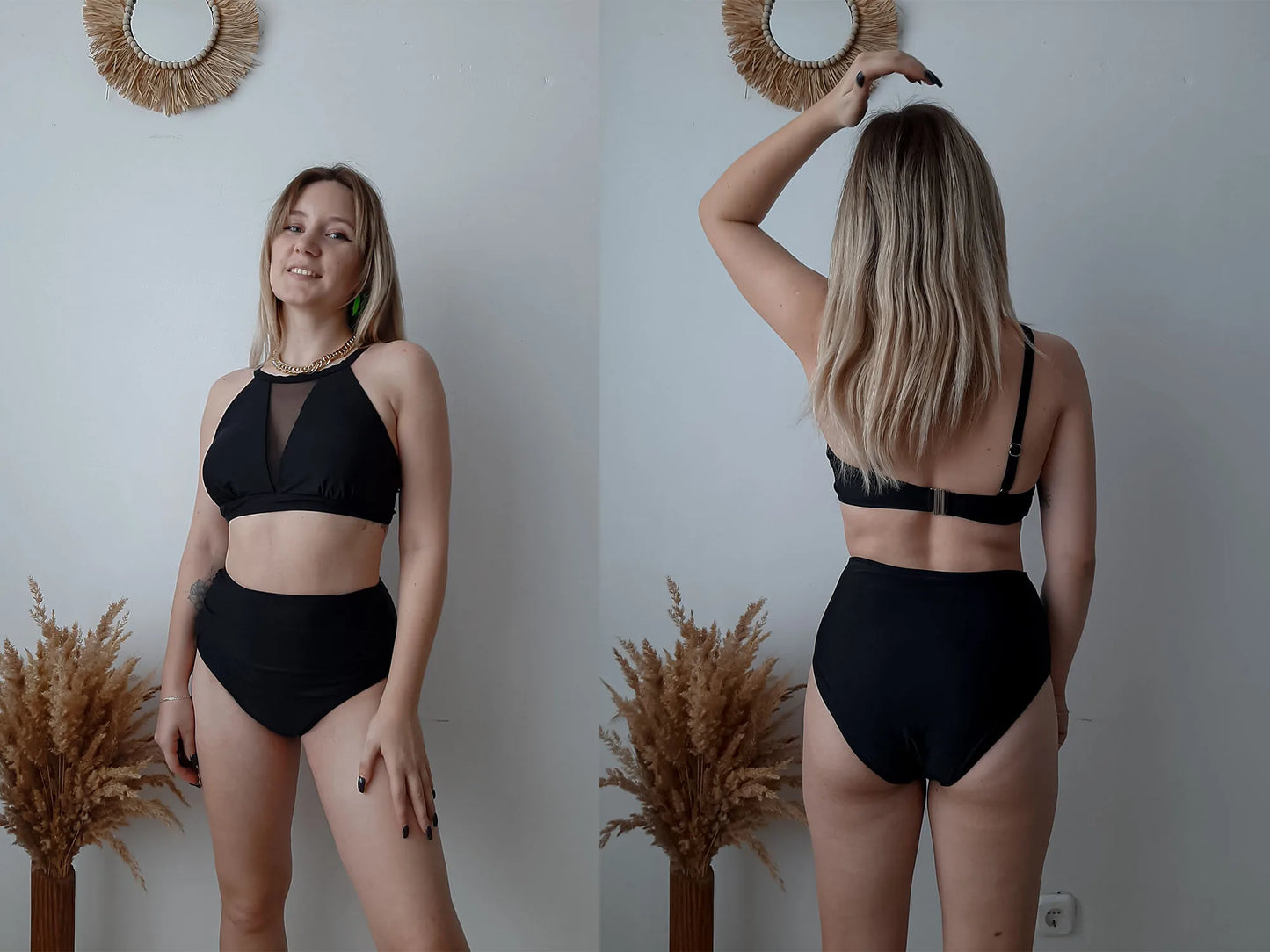 Print High-Waist Bikini Sets Swimsuit Women Sexy Lace Up Hollow Out Two Pieces Swimwear Beach Bathing Suits Women