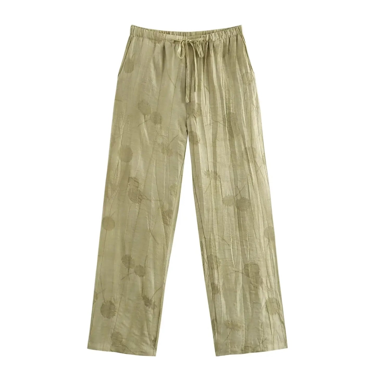 Women's Print Long Pants Sets Lapel Half Sleeve Single Breasted Shirts + High Waist Lace-Up Wide Leg Pants