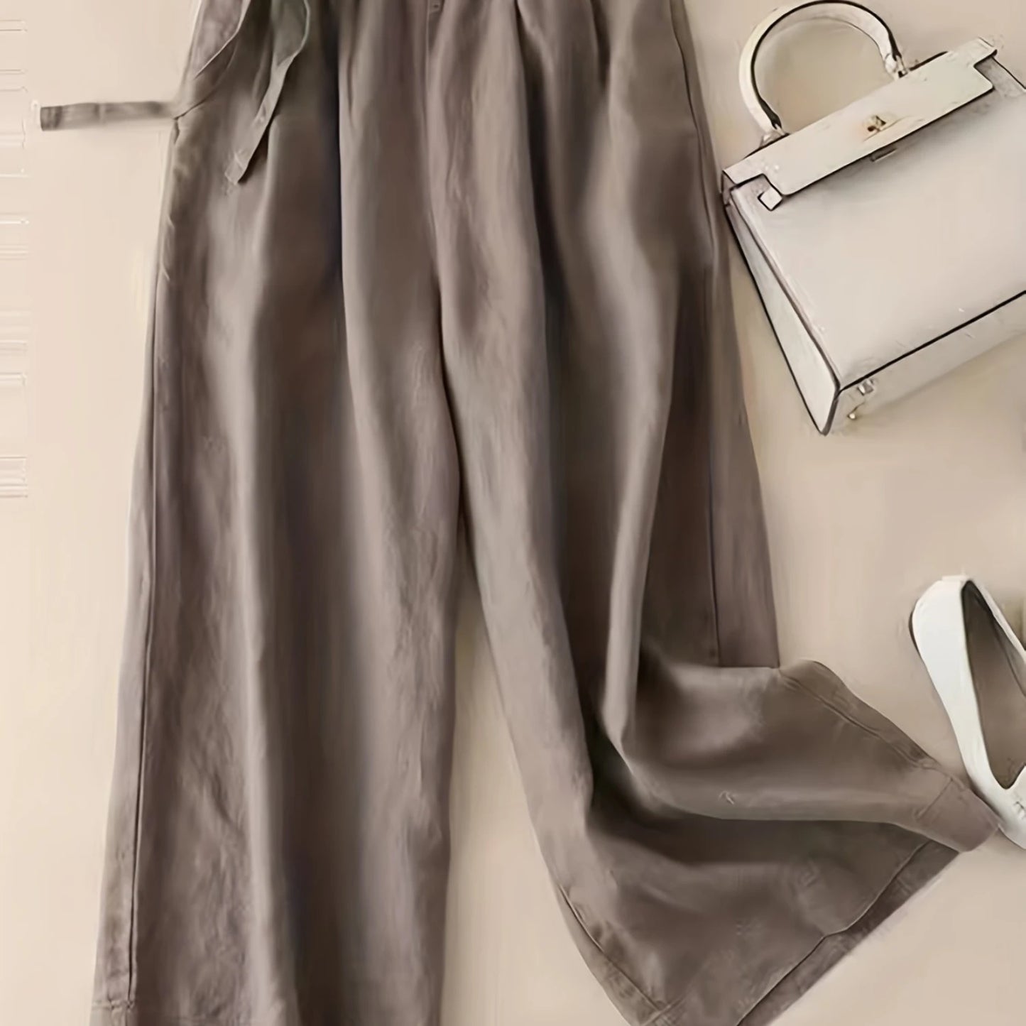 Solid Elastic Waist Pants, Casual Wide Leg Women's Summer Clothing