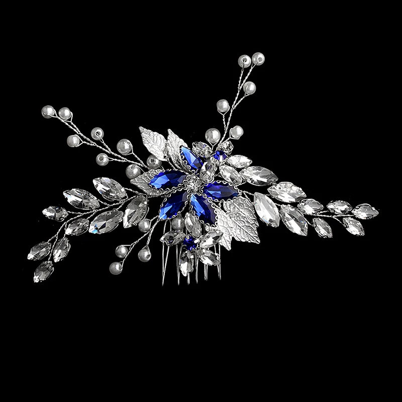 Silver Alloy Hair Comb Handmade Pearls Rhinestones Fashion Metal Headpiece Elegant Hair Jewelery Accessory For Women