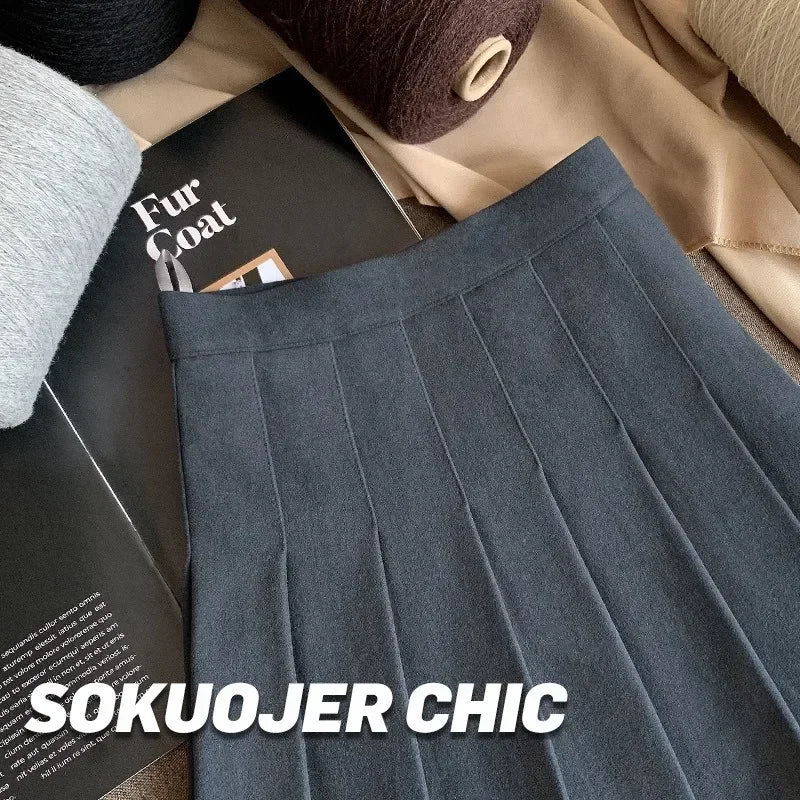 High Waist Pleated  A-Line  Skirt