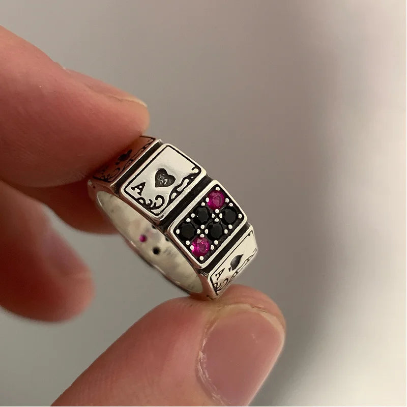 Vintage Lucky Poker Adjustable Open Rings For Women Men Playing Card Finger Stainless Steel Ring Fashion Party Jewelry
