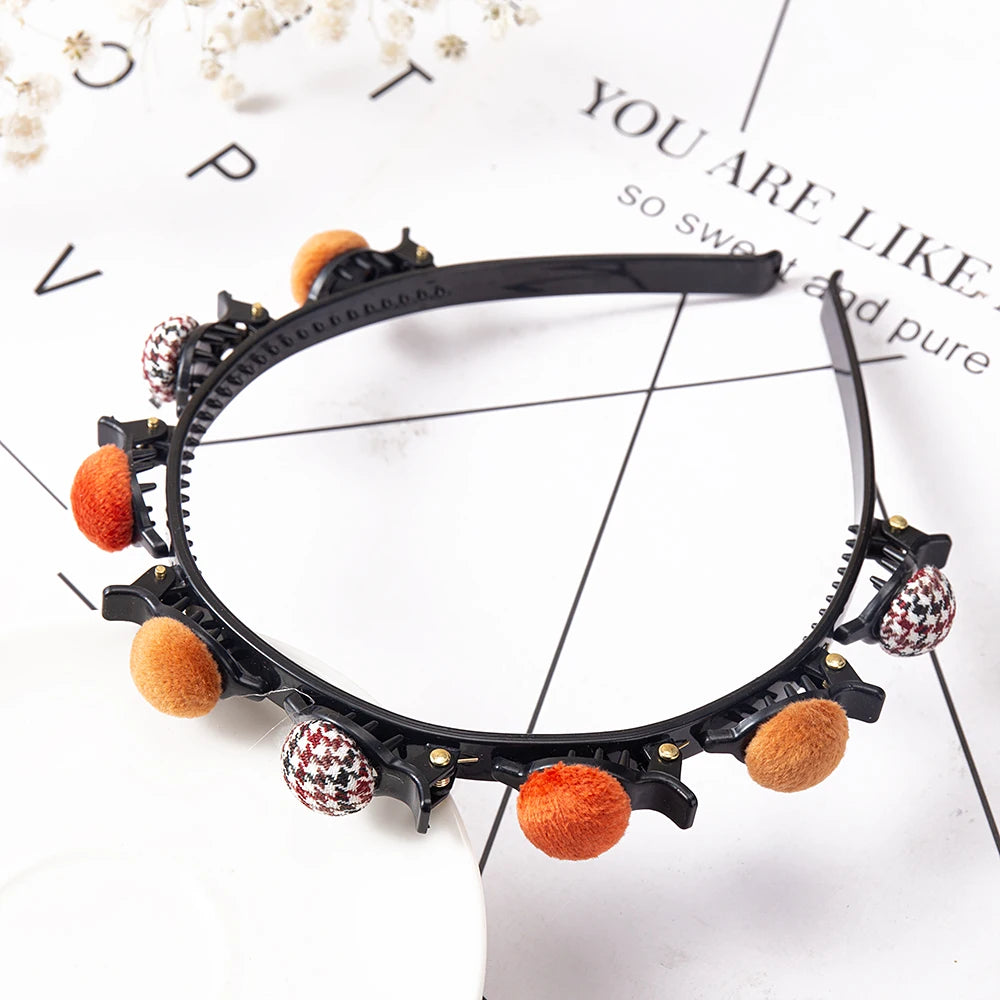 Double Layer Bands Clip Hairbands Fashion Plastic Braided Headband Knitting Women's Headwear Hair Accessories Pearl
