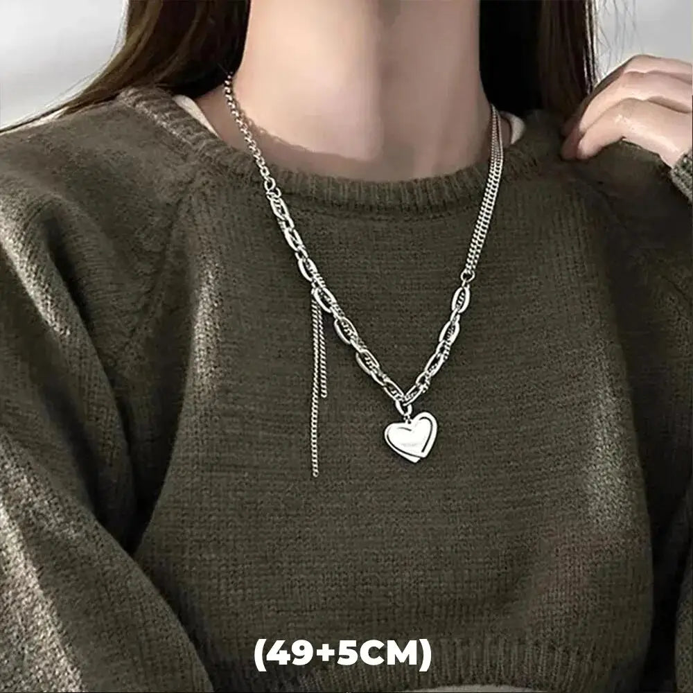 Zircon Double Layer Necklace For Men Women Trend Charm Titanium Steel Pendant Chain Unisex Jewelry