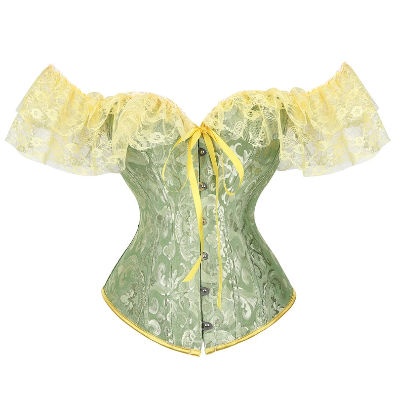 Lace Corset with ming Waistband and Drawstring Closure Stylish Floral Design