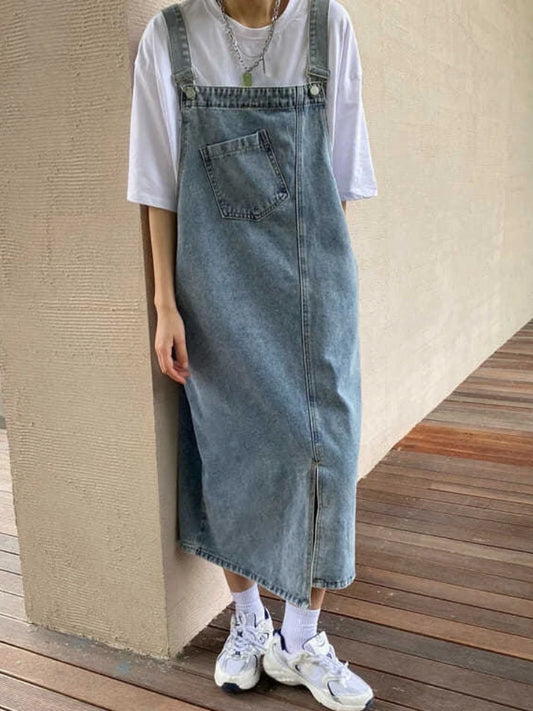 Denim Overall Dress Women Sleeveless Jeans Dresses Fashion Female Solid Slip Casual Loose  Strap Dresses