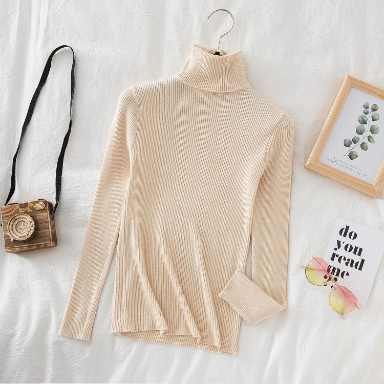 Women's Turtleneck Sweater Knitted Soft Pullovers cashmere Jumpers Basic Solid Soft Sweaters Women Autumn Winter Casual Top